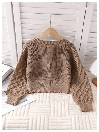 SHENHE Girl's Cardigan Button Down V Neck Knitted Long Sleeve Cropped Sweater Cardigan2