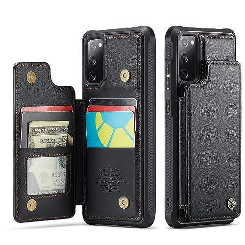Vinich for Samsung Galaxy S20 FE Case with Card Holder, for Samsung S20 FE Wallet Case for Women Men with RFID Blocking, Durable Kickstand Shockproof Phone Case for Galaxy S20 FE 5G, Black