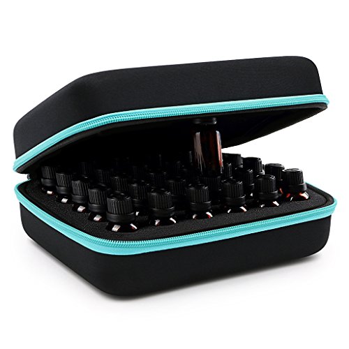 Hipiwe Hard Shell Essential Oil Carrying Case 30 Bottles EVA Essential Oils Storage Bag - Perfect for doTerra and Young Living Oils with Foam Insert (Black + Blue - New)