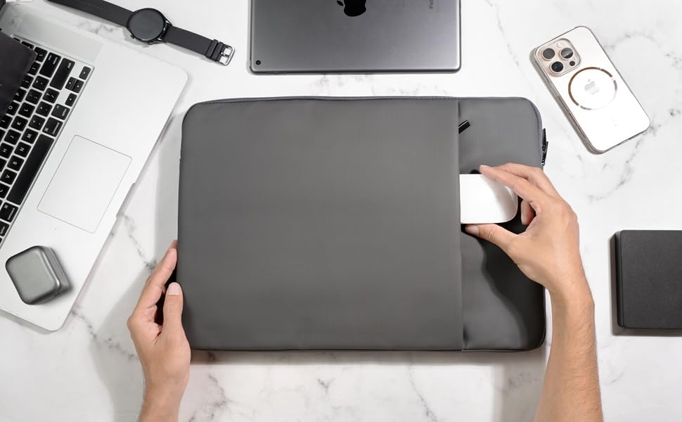 Image of RichAxis 13 inch Laptop Sleeve Cover Bag | Fits 12.5-13.3 inch Laptops & Tablet | Water-Resistant Fabric, Padded Interior | Ideal for Office, College & Travel (Dark Grey, 13.3 Inch)