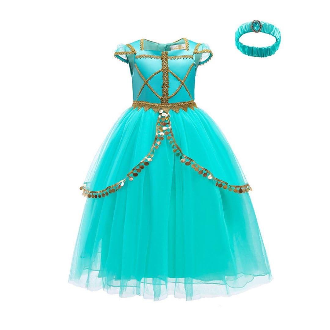 MISS & MR BM Disfraz de jazmín de princesa para niñas, cumpleaños, fiesta, feria de diversión, festival, Halloween, edad de 3 a 10 años