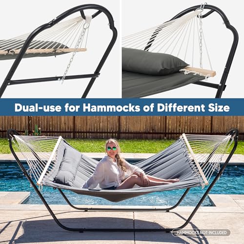 Image of SUNCREAT Universal Steel Hammock Stand Only, Heavy Duty Hammock Stand, Fits 2 Person Hammock 9 to 14 Feet Long, 475-Pound Capacity, Patent Pending, Black
