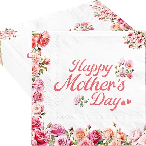 Fancy Land Mothers Day Napkins 100 Pcs Floral Disposable Paper Napkins Happy Mothers Day Dinner Birthday Party Supplies