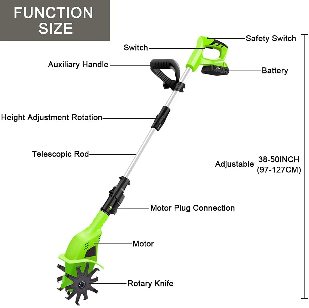 Rotavator eléctrico for jardín, cultivador de jardín inalámbrico de 20 V, desbrozadora/cultivador eléctrico, profundidad de trabajo de 25 cm, cultivador de jardín (con batería de 4,0 Ah y cargador)