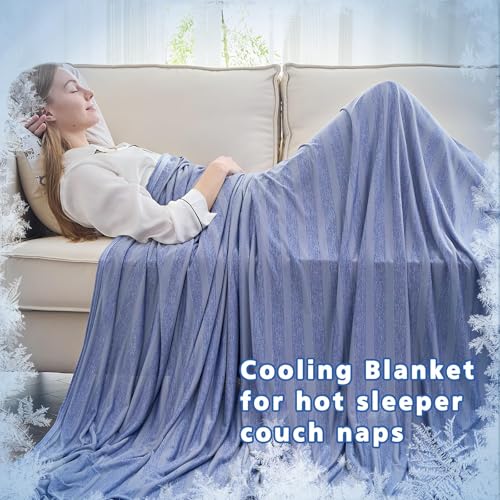 Image of EMME Cooling Throw Blanket for Couch Sofa, Thin Lightweight Summer Blanket, Cold Bed Throws for Hot Sleepers, Double Sided, Keep Body Cool for Kids Adults, Blue
