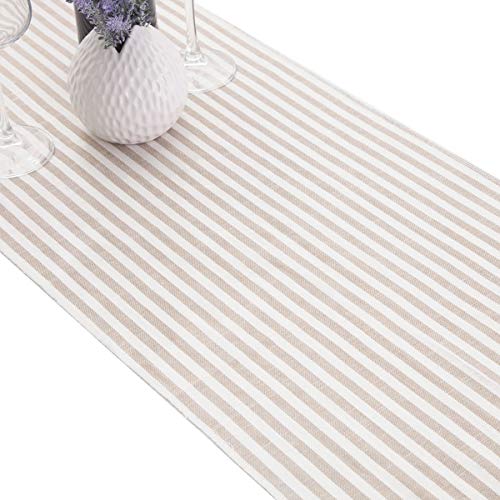 Chemin de table à rayures rockcloud en coton lin kaki 33x86 cm - 4