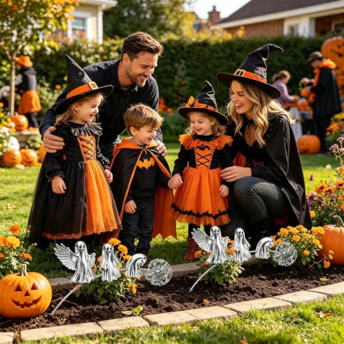 Estacas metálicas de fantasma y carteles decorativos de jardín para Halloween en exteriores 3