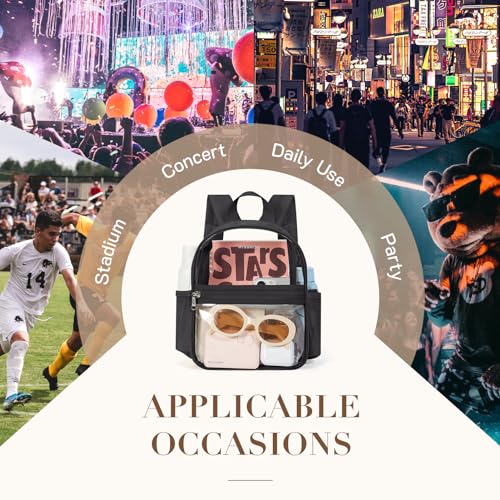 Image of Missnine Mini Clear Backpack for Stadium Events, Small Clear Bag Stadium Approved PVC for Festivals, Concert Sport Events (Classic, Black-Classic)