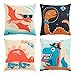 Lot de 4 housses de coussin décoratives pour enfants, 4 motifs de dinosaures, sur le thème du T-Rex, ptérodactyle, tricératops, brachiosaure (45,7 x 45,7 cm)