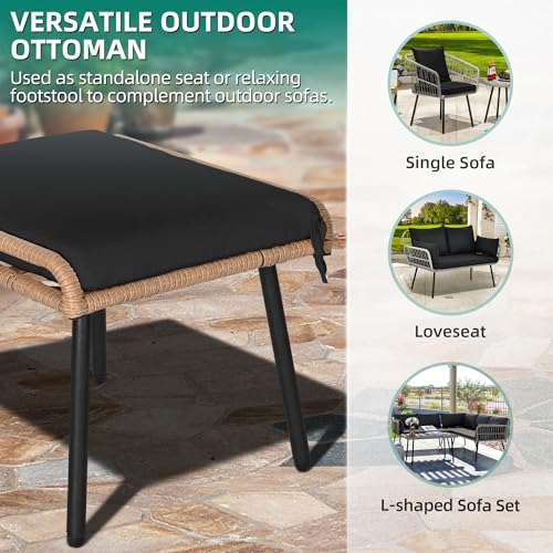 Yitahome MAYIHU7ASH 2-Piece Outdoor Wicker Ottoman, All-Weather Patio Rattan Foot Rest thumb #5