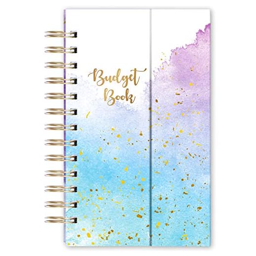 Budget Planner - Monthly Budget Book and Expense Tracker, 5.3" x 7.6", Portable Budget Planner with Watercolor Pockets + Thick Paper + Magnetic, Twin-Wire Binding - Watercolor Ink