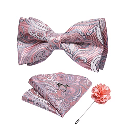 DiBanGu Nœud papillon en soie pour homme avec boutons de manchette carrés de poche, rose, taille unique Cover