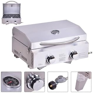 review Allblessings 2 Burner Stainless Steel Portable BBQ Table Top Propane Gas Grill Outdoor Camp