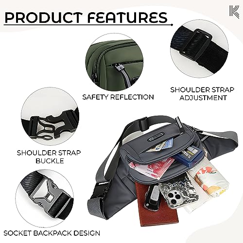 Image of Kraptick Premium Unisex Waist Bag for Men and Women - Stylish Hip Bag, Fanny Pack, Travel Money Belt (Green)