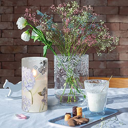 Image of Rechargeable Hydrangea Glass Flameless Candles with Remote Timer Battery Operated LED Flickering Pillar Candles Real Wax Spring Dinner Christmas Holiday Decor D3 x H4, 5 inch, 6 inch