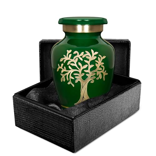 Image of Trupoint Memorials Small Urns for Human Ashes Keepsake, Tree of Life Decorative Mini Cremation Urn for Adult Men and Women, Small Dark Green