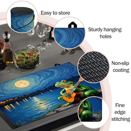 Image of Starry Sky Frog Guitar Stove Top Covers Pad 28 x 20 inches Dish Drying Mat Coffee Bar Mats Kitchen Decor Absorbent Pad Fit Coffee Maker Machine Dish Drying