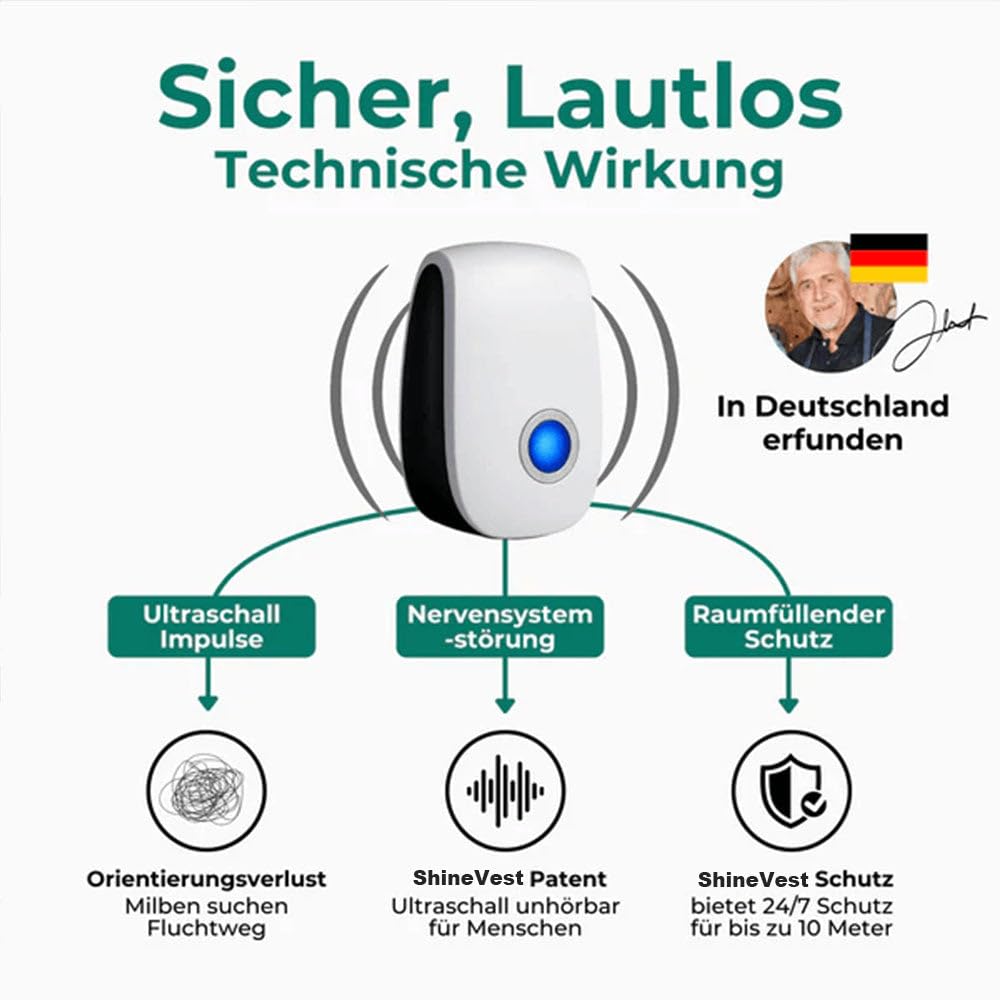 Festberg ShineVest Ultraschall-Schädlingsbekämpfer, 6er Set Elektronischer Insektenschutz für Innenräume, Effektive Abwehr gegen Moskitos, Kakerlaken, Mäuse, Spinnen und Fliegen
