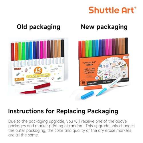 Image of Shuttle Art Ultra Fine Dry Erase Markers, 15 Colors Whiteboard Markers with Erase, Dry Erase Markers Perfect For Writing on Whiteboards, Dry-Erase Boards,Mirrors for School Office Home