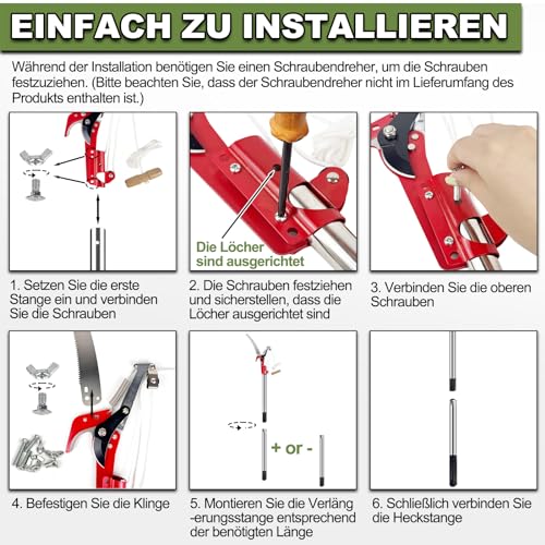 Astschere Teleskop mit Astsäge, 82-402cm Seilzug Gartensäge – Bild 5