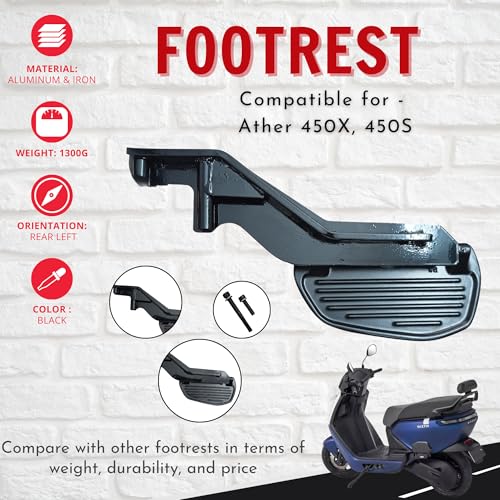 Image of PATHAK Foot Rest Stand Compatible for Ather 450X, 450S | Ather Rizta Accessories Made of Heavy Duty Iron Rod Flat Handle, Scooter Footrest Stand (Rear Left | Black)