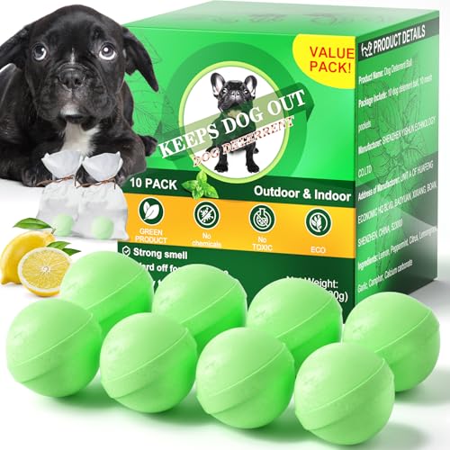 LAOFAN Dog Deterrent Outdoor, Dog Repellent for Yard, Preventing Dogs from Peeing Digging 10 Pack Natural Peppermint Oil Dog Cat Deterrent Ball Keep Out of Lawn Garden Prevent Scratch and Chew（Green）