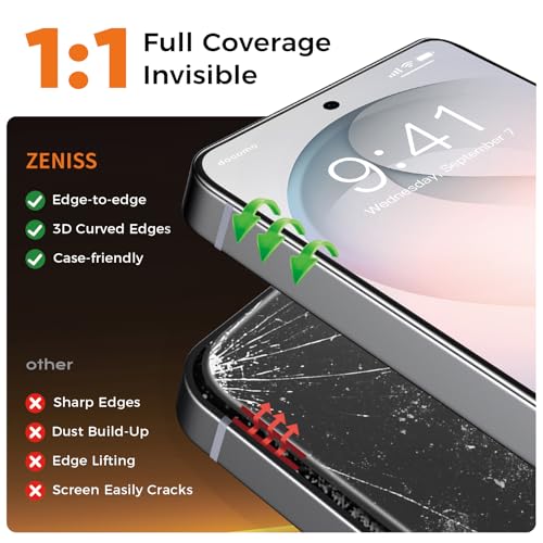 Image of Zeniss NeverBreak 9H+ Hardness for Samsung Galaxy S26 Screen Protector 12FT Military Grade Protection (Scratch, Shatter, Drop Resistance) Tempered Glass Full Edge Coverage Case Friendly 2 Pack