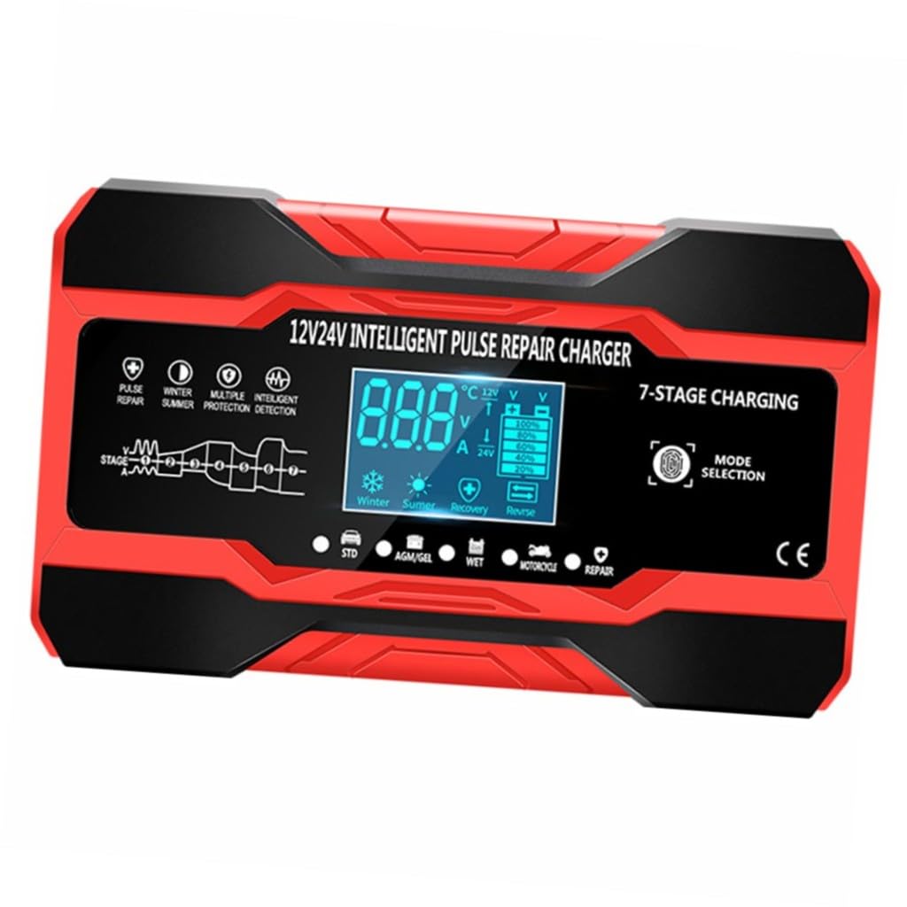 Chargeur de Batterie Intelligent Portable pour Voiture 12v/24v Affichage Numérique, Protection la Surtension pour Usage Extérieur
