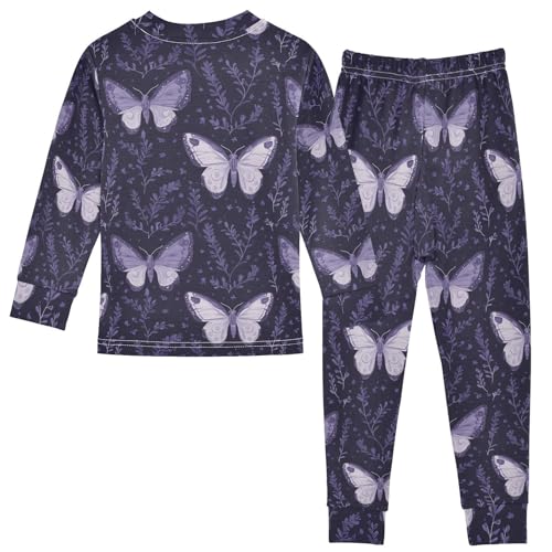 Fustylead Beautiful Lavender and Moon Moth Cotton Pajamas Long Sleeve Sleepwear Lounge Set2