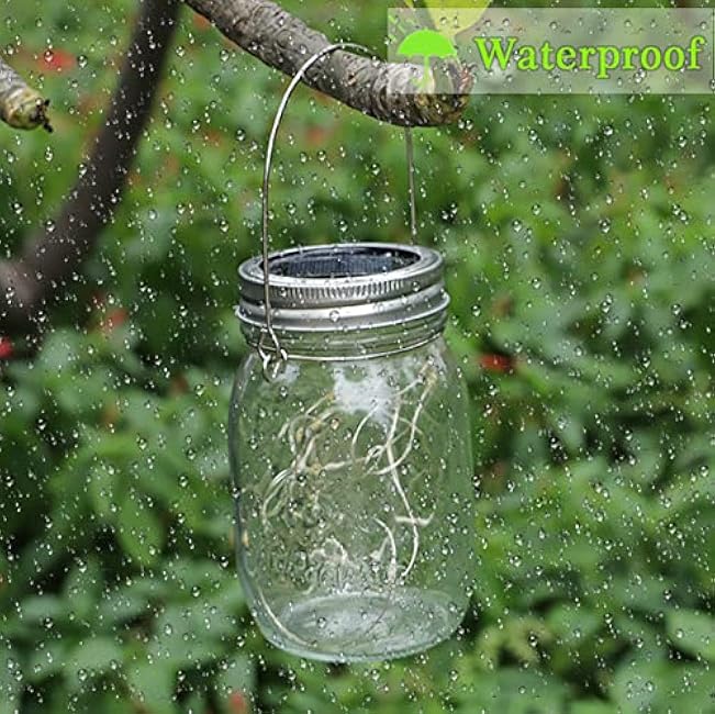 Solar Mason Jar Lights 10 Pack 20 LED Waterproof Outdoor Fairy Firefly String Light Lids with 10 Hangers Rust Resist for Patio Lawn Garden Wedding Lantern Decor No Jars (Warm White)