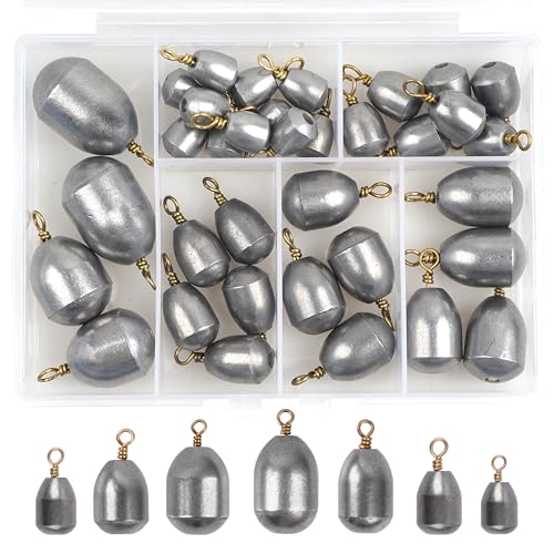 35pcs Fishing Weights Sinkers Kit Iron Bass Casting Metal Sinker Weights Water Drop Bell Sinkers...