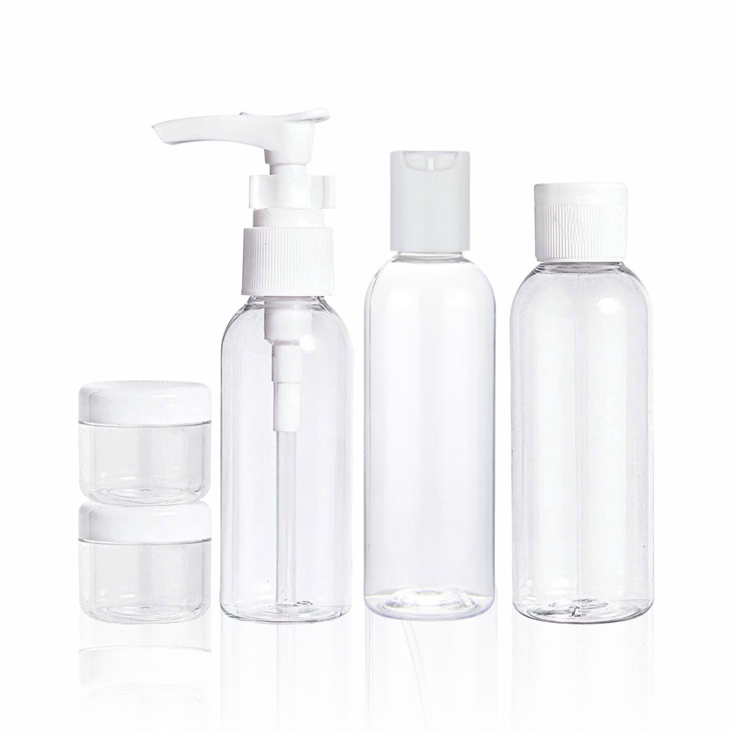 Travel Bottle Set Refillable Empty Clear Bottles Liquid Container Shampoo Lotion Toiletries Shower Bath Cosmetic Makeup Product Home Salon Essential Air Travel Size Travelling Accessory(Pack Of 5)