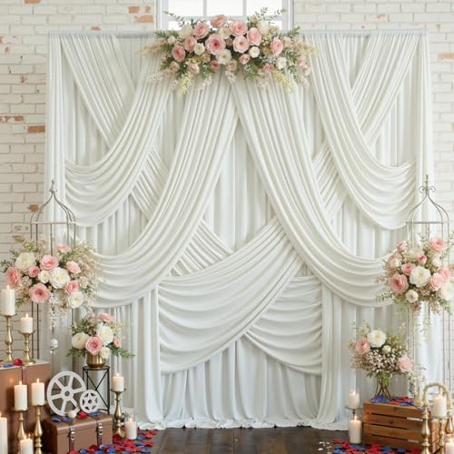 Image of 10x12ft Ivory Backdrop Curtain for Wedding Parties, Wrinkle Free 2 Panels Silky Polyester Photo Backdrop Drapes Back Drop Cloth Drapery for Birthday Photography Background Decor