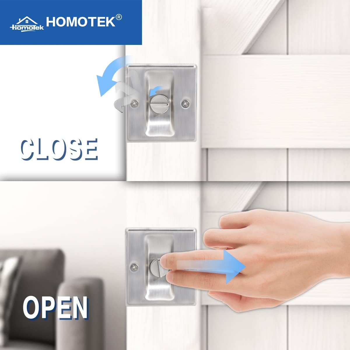 HOMOTEK 4 Pack Privacy Pocket Door Lock Hardware with Pull Pocket & Bi-Fold Door Hardware- Replace Old Or Damaged Sliding Door Locks, 2-3/4”x2-1/2”, for 1-3/8” Thickness Door, Brushed Nickel