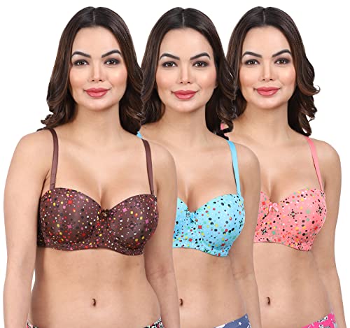 Amour Secret Women's Wired Lightly Padded Demi Cup T-Shirt Bra Pack of 3 PDRK002 Brown-Light Blue-Peach 38B Deal