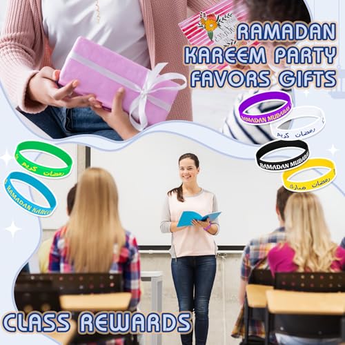 Image of Landical 60 Pcs Eid Al Adha Silicone Bracelets Ramadan Mubarak Kareem Motivational Rubber Wristbands Colored Silicone Bracelets Muslim Gifts Ramadan Festival Party