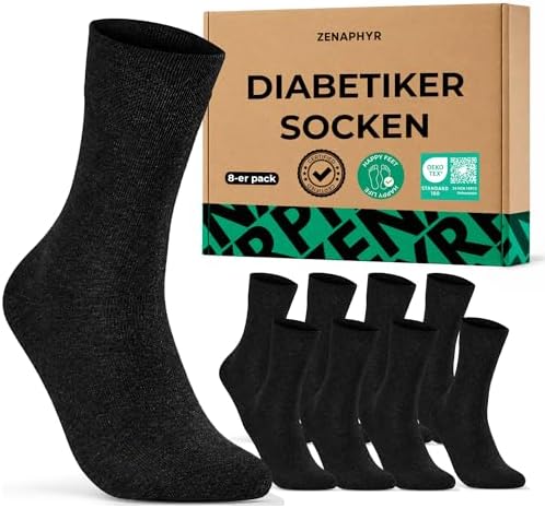 ZENAPHYR 8 Paar Diabetikersocken Herren Damen aus Baumwolle, Ohne Gummibund, Ohne Naht
