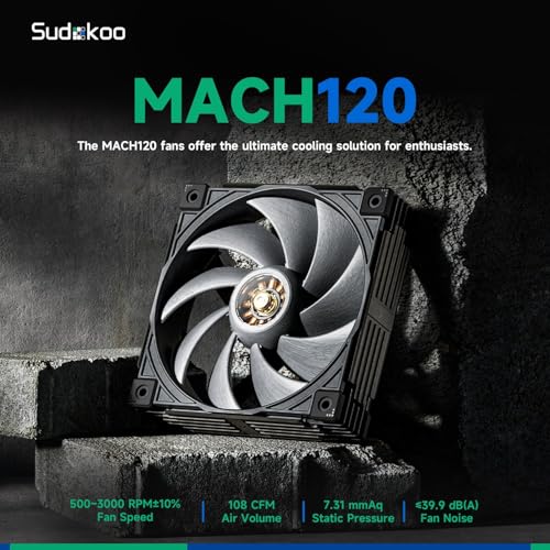 Image of MACH120 120mm Case Fan: PWM Quiet PC Fans with FOC Motor - 4 Pin LCP High Speed Computer Cooling Fan with 500-3000 RPM