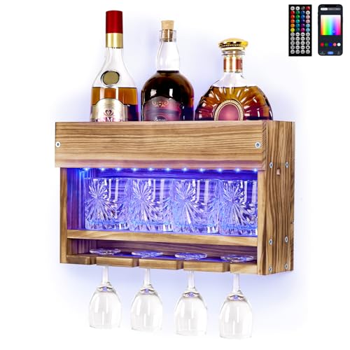 Yorbay Weinregal mit LED-Licht, Weinregal Palette Beflammt Holz...