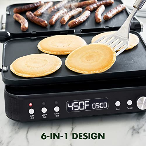 Greenpan 6-In-1 Multi-Function Contact Grill & Griddle, Healthy Ceramic Nonstick Aluminum, Two Sets Of Grill & Waffle Plates, Adjustable Shade & Shear, Closed Press/Open Flat Surface, Matte Black #TOP3