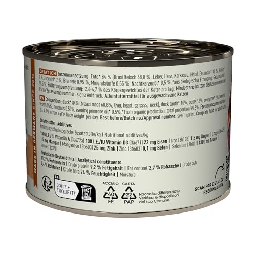 catz finefood Bio Katzenfutter Ente - N° 505 - Nassfutter für Katzen - 6 x 200 g - Ohne Getreide & zugesetzten Zucker (1,2 kg)