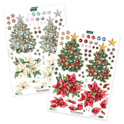 Katy Sue Christmas Flower Pots Card Making Kit - Contains 8 Cards & Envelopes, 4 Sheets Christmas Decoupage, 1 Sheet Decoupage Bows & 2 Sheets Foiled Christmas Banners.
