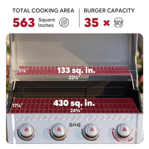 Image of Feasto 4-Burner Propane Gas Grill w /Sear & Side Burner, Cabinet Storage