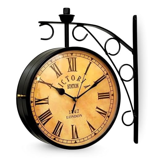 11-Inch Vintage Double-Sided Wall Clock – Classic Railway Station Style, 1747 London Roman Numeral Design, Retro Metal Frame for Indoor & Outdoor Home Décor
