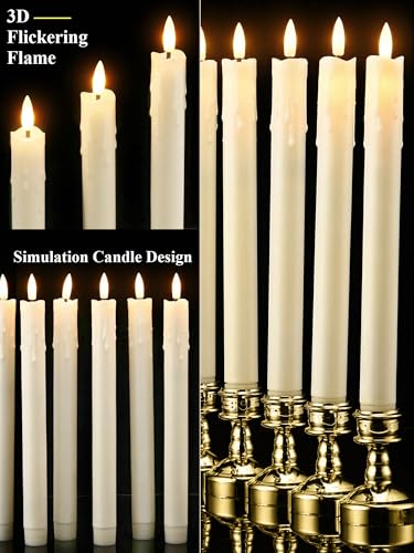 Image of VIHOSE 24 Pcs Flameless Taper Candles with Holders, Gold, Dripping Style