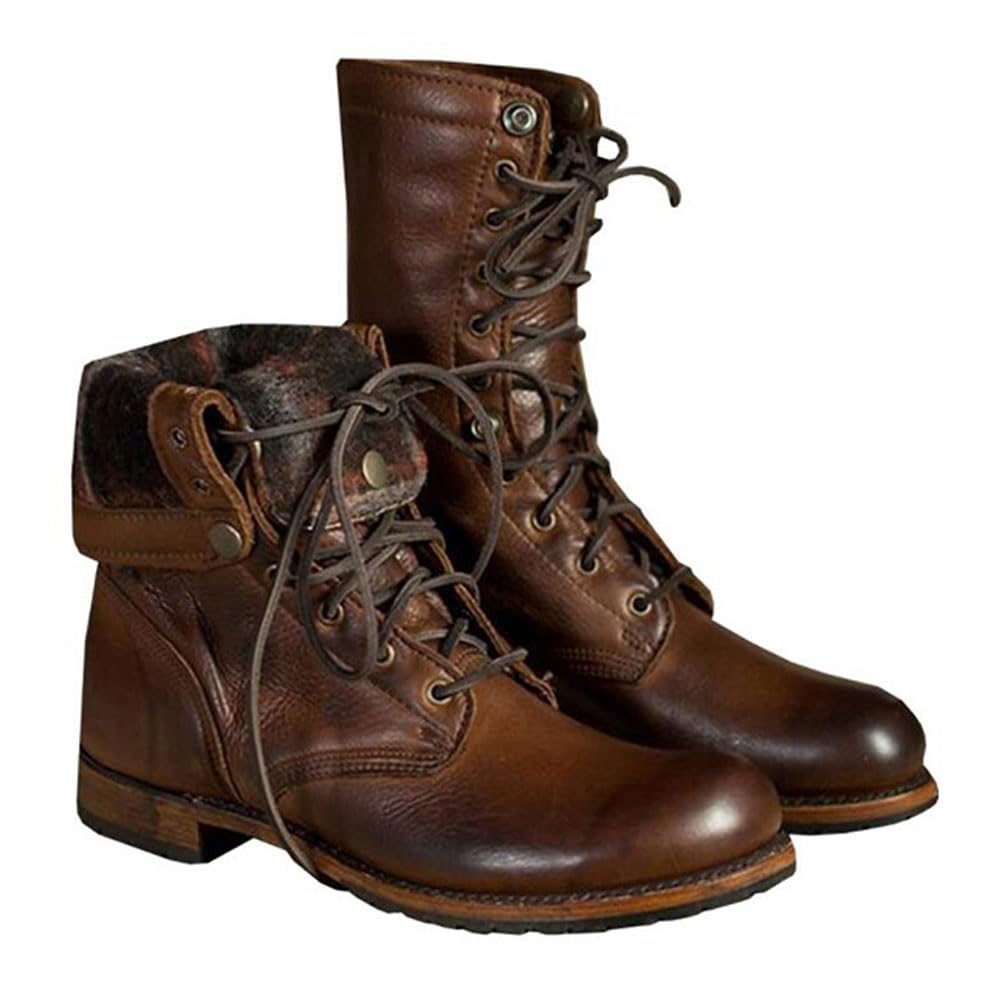 Hombres Botas De Montar Steampunk Retro PU Cuero Caballero Botas Cortas De Encaje De Moda hasta Locomotora Tobillo Boot Zapatos para El Uso Diario (Brown,43)