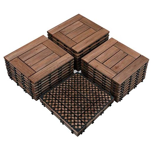 Topeakmart 27PCS Patio Deck Tiles Interlocking Wood Composite Decking Floor Tiles 12 x 12in Brown for Outdoor & Indoor Patio Garden Deck Poolside