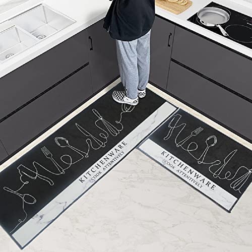 Image of HomeCloud Anti Fatigue Kitchen Rug Printed Thick Anti Slip, Washable, Big Size, Designer Folding Kitchen Mat for Home BedroomStandard Size (41 x 122 cm 41 x 61 cm) ( Kitchen Folk WHI bla)