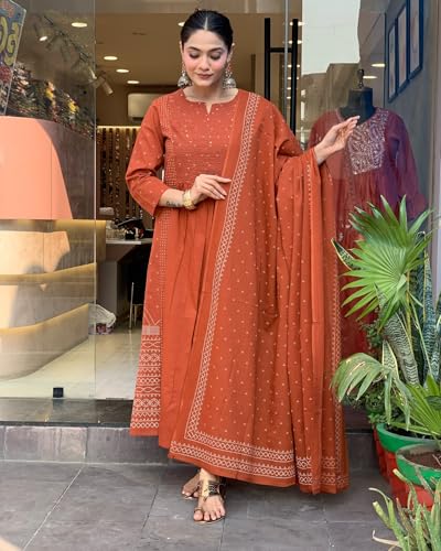 Image of ANNI Designer Women's Rayon Viscose Anarkali Printed Kurta with Pant & Dupatta