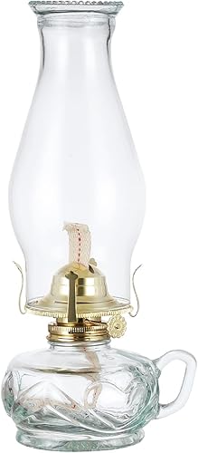 Lámpara clásica de queroseno grande con asa, lámpara de aceite transparente, linterna de 12 pulgadas de altura, lámparas de aceite de vidrio vintage
